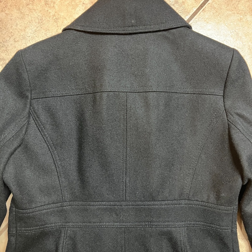 Michael Kors Black Double Breasted Wool Blend Pea Coat Gold Buttons Sz Medium - Picture 9 of 12